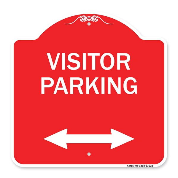 Signmission Reserved Parking Visitor Parking Arrow Pointing Left and Right, Red & White, A-DES-RW-1818-23025 A-DES-RW-1818-23025 - main
